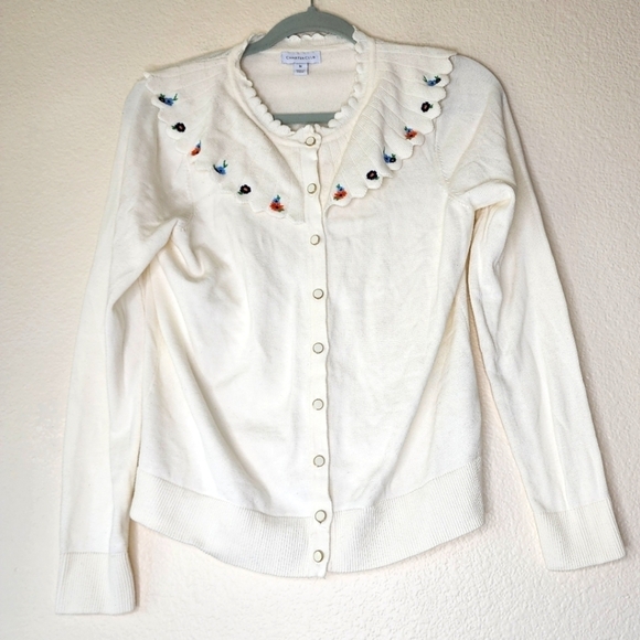 Charter Club Cream Floral Embroidered Cardigan M - Picture 1 of 5